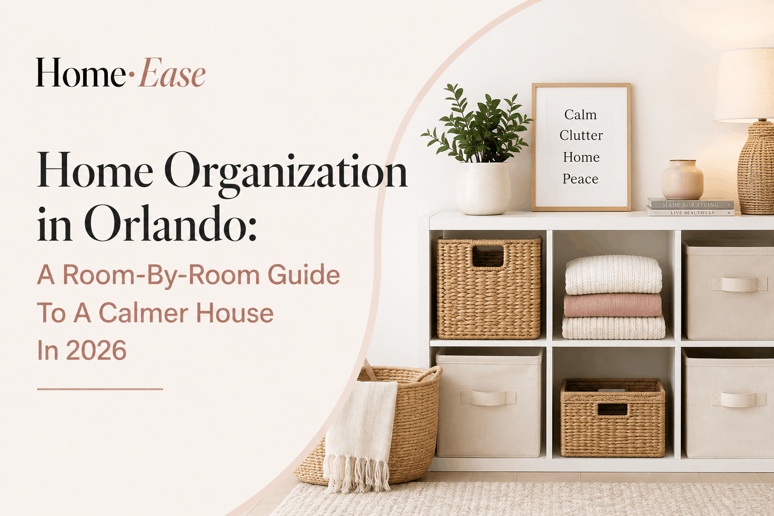 Neatly organized primary closet with labeled bins in an Orlando home