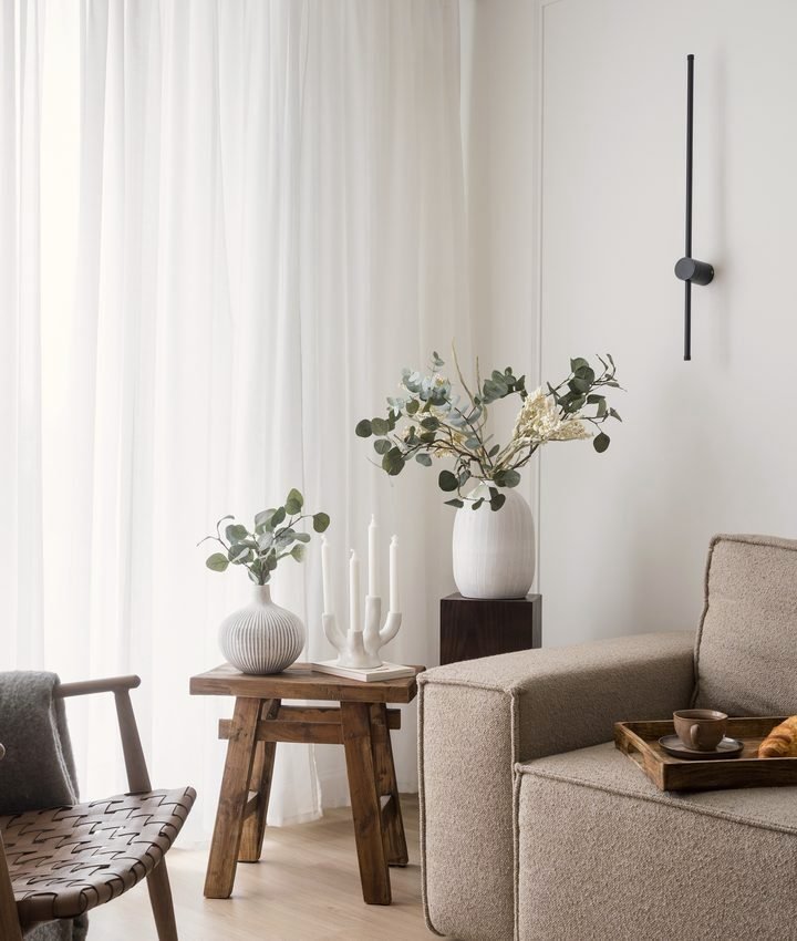 A calm, styled living room